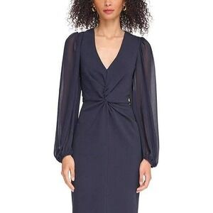 NWT $158 Vince Camuto Navy LS Keyhole Dress Midi Cocktail Party Elegant SZ 8